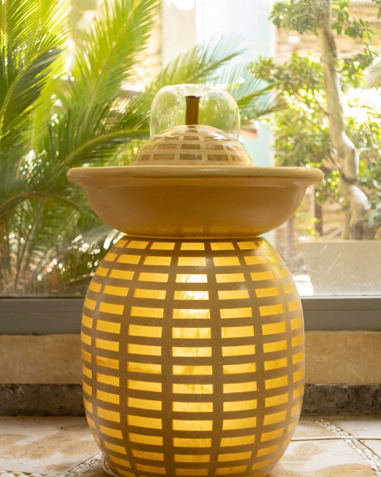 Checkerboard fountain with basin
