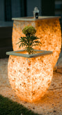 Illuminated alabaster fountain set with a small planter